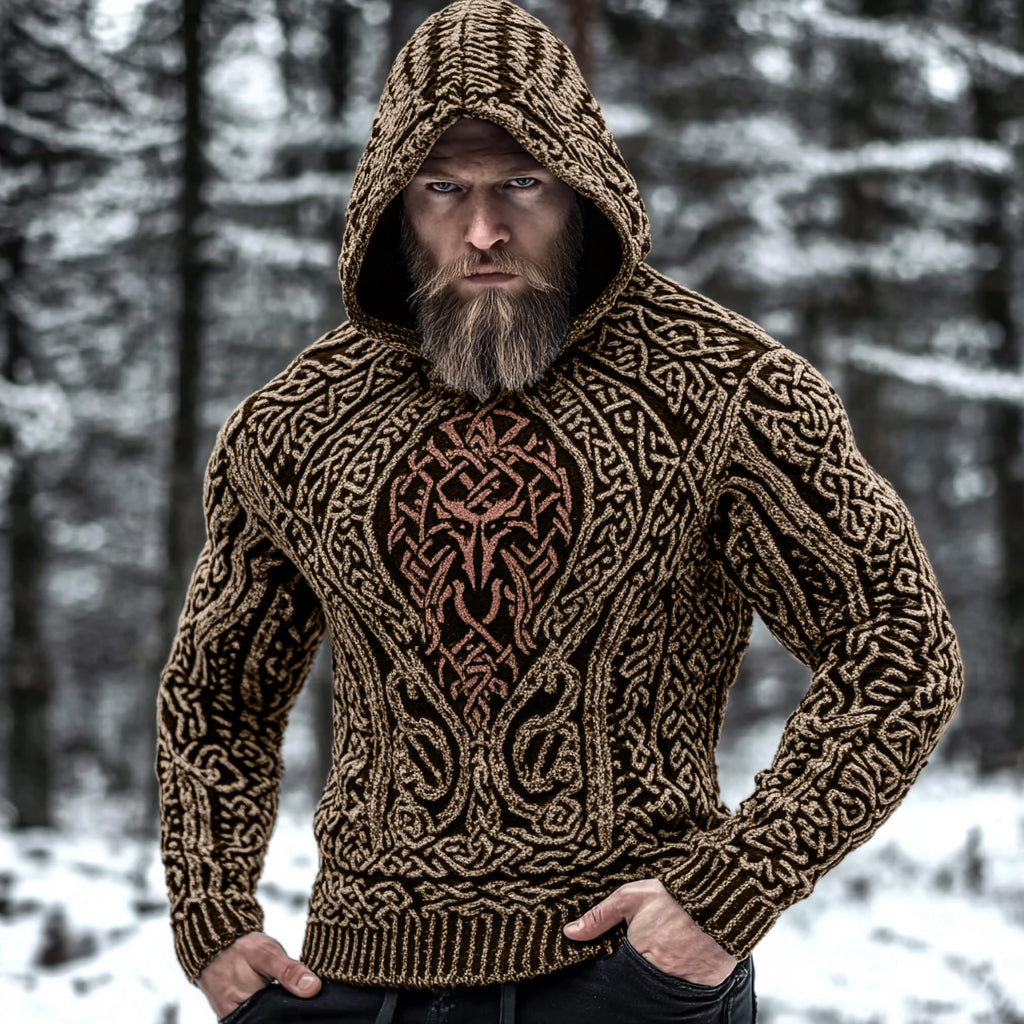 Men's Viking Metal Wolf Style Celtic Thick Hooded Sweater artswardrobe