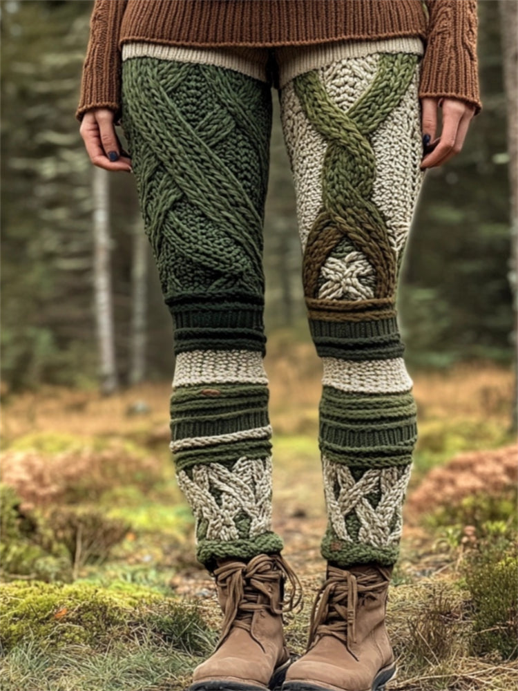 Nature Tree Inspired Gradient Celtic Cozy Knit Leggings artswardrobe