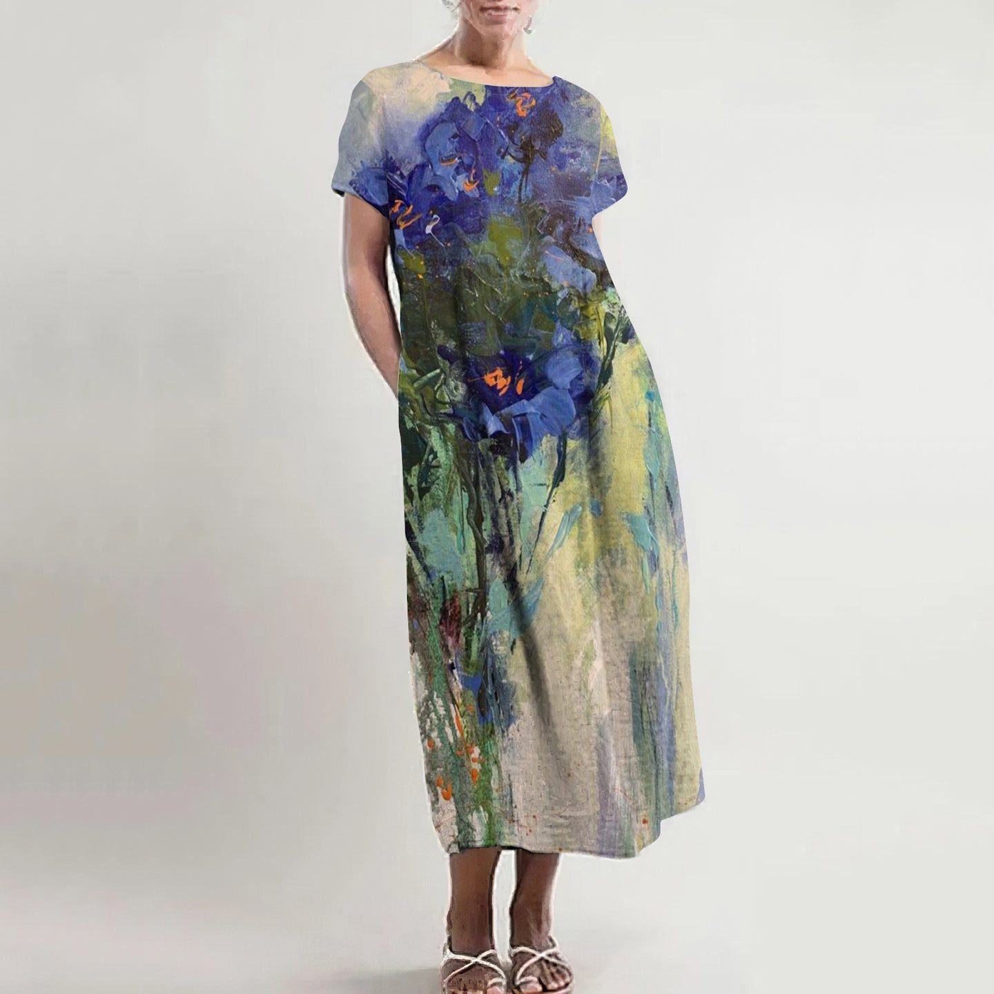 Comstylish Oil Painting Floral Pattern Women'S Dress