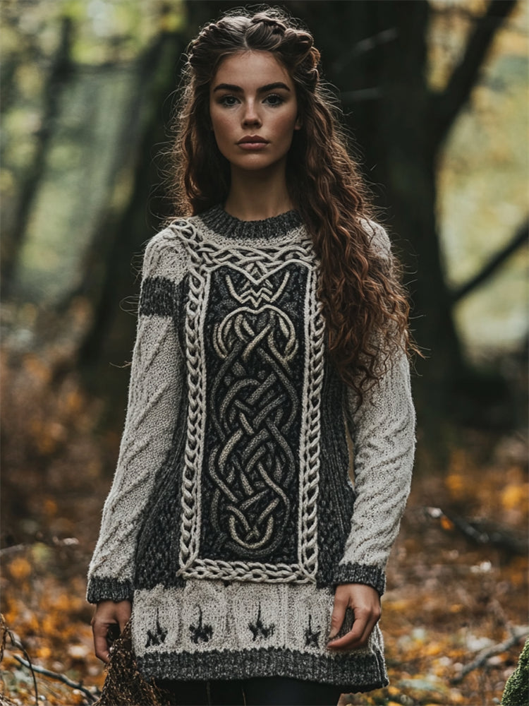 Viking Celtic Contrast Color Cozy Chunky Sweater Dress artswardrobe