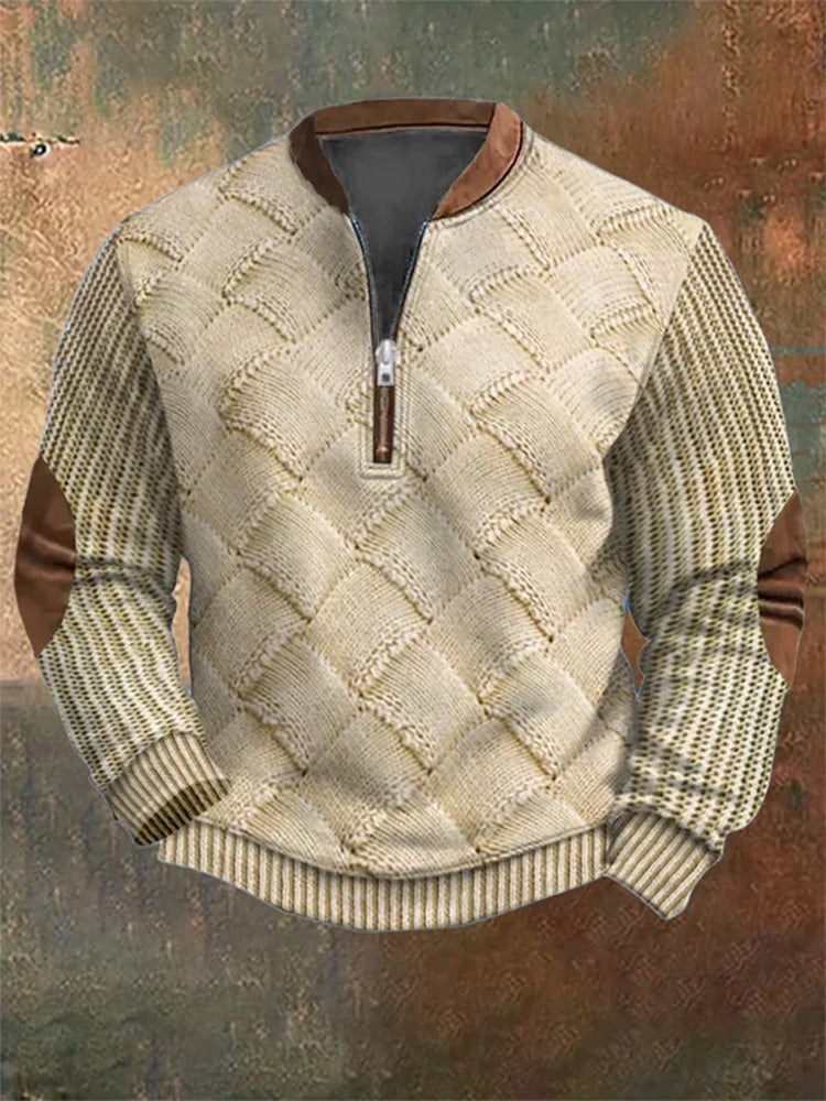 Men's Vintage Knit Print Zip-Up Sweatshirt 1 elevenforest