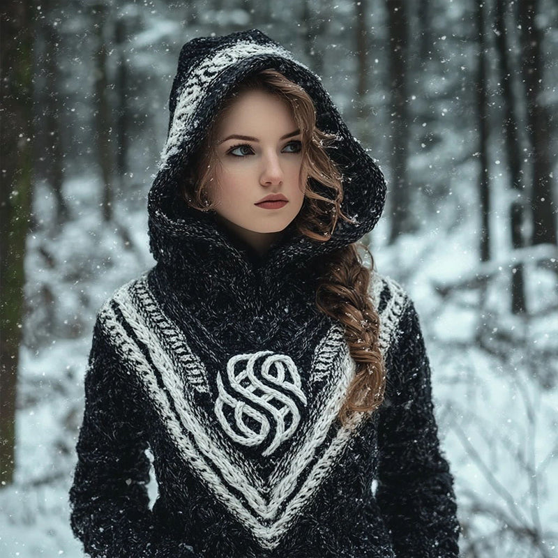 Women's Vintage Jacquard Cozy Knit Hooded Sweater artswardrobe