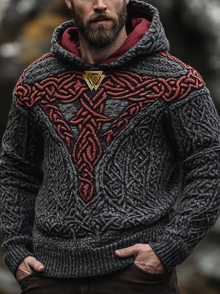 Men's Viking Inspired Embroidered Chunky Hooded Sweater artswardrobe