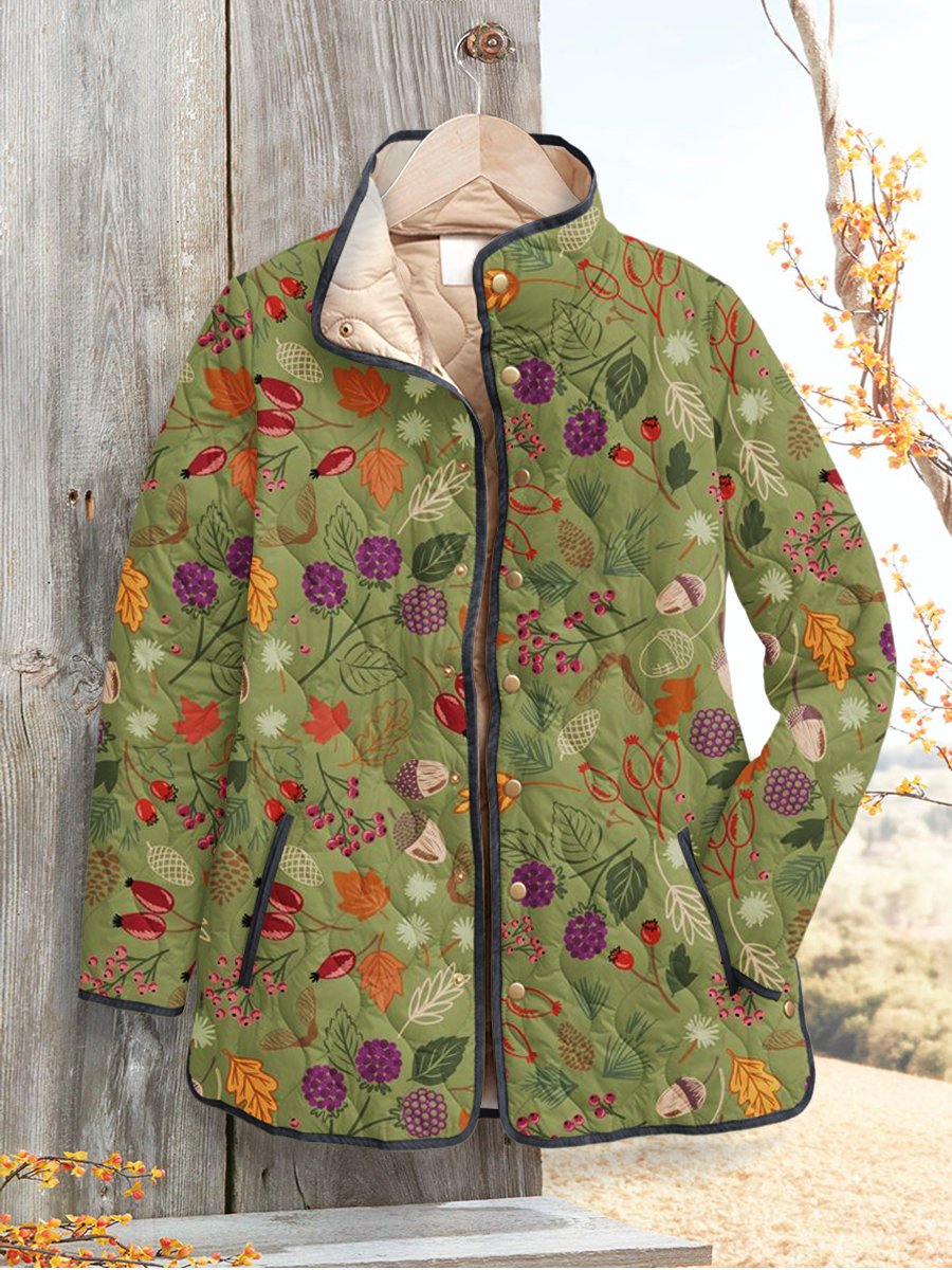 Women's Retro Floral Art Print Casual Quilted Cardigan