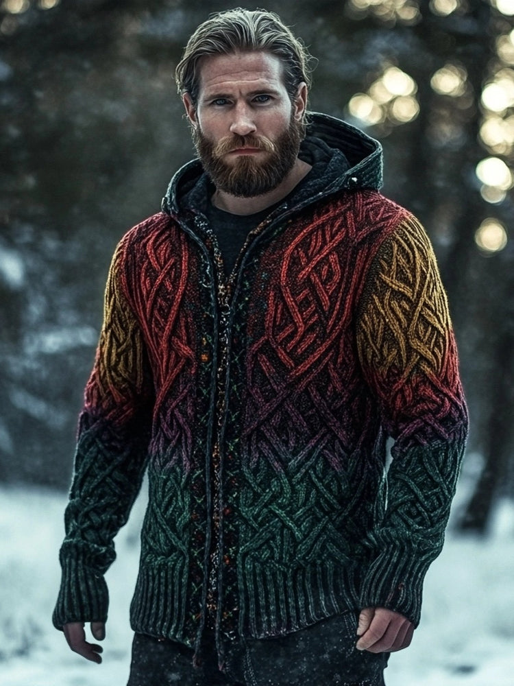Men's Viking Inspired Celtic Chunky Gradient Hooded Cardigan artswardrobe