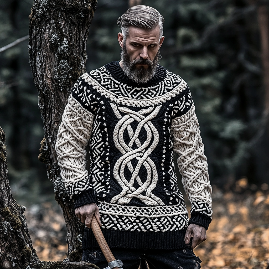 Vintage Viking Chunky Knit Cozy Warm Crew Neck Sweater artswardrobe