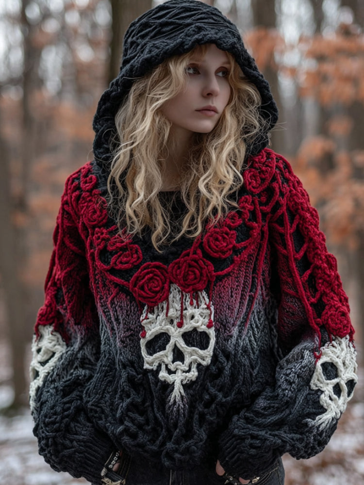 Skeleton Rose Gradient Hooded Sweater artswardrobe