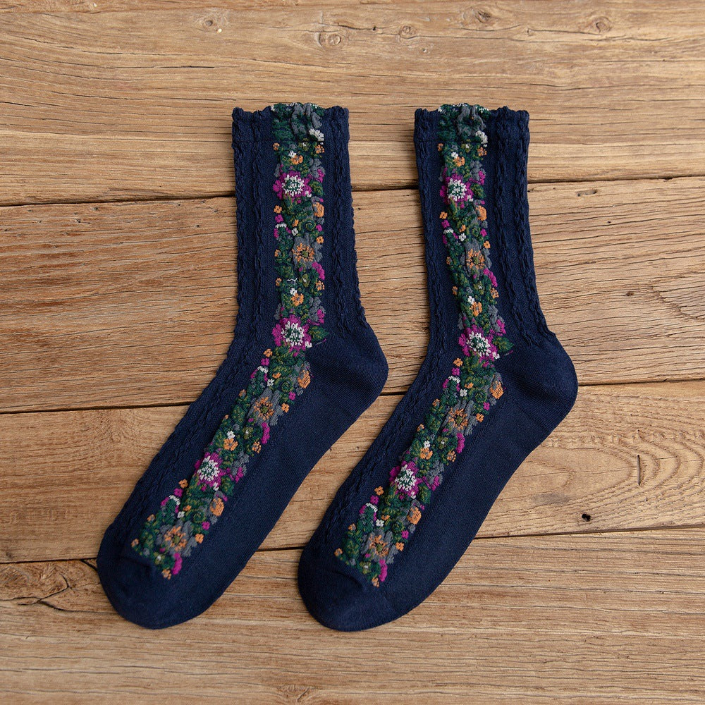 Vintage Ethnic Flowers Medium Tube Socks elevenforest