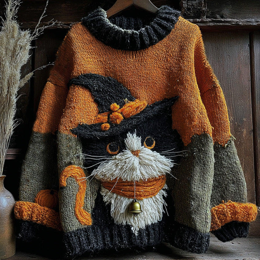 Halloween Cute Cats Art Cozy Knit Sweater artswardrobe
