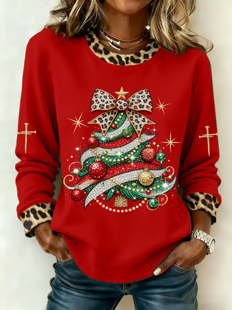 Comstylish Women's Christmas Faith Print Crew Neck Sweatshirt
