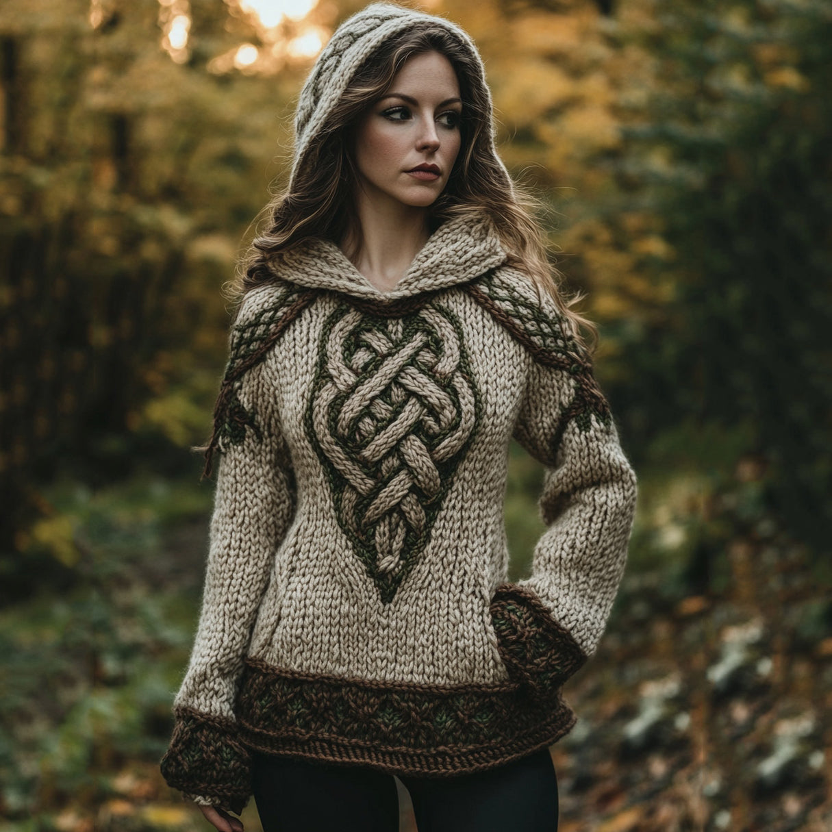 Women's Celtic Knot Retro Contrast Hooded Sweater artswardrobe