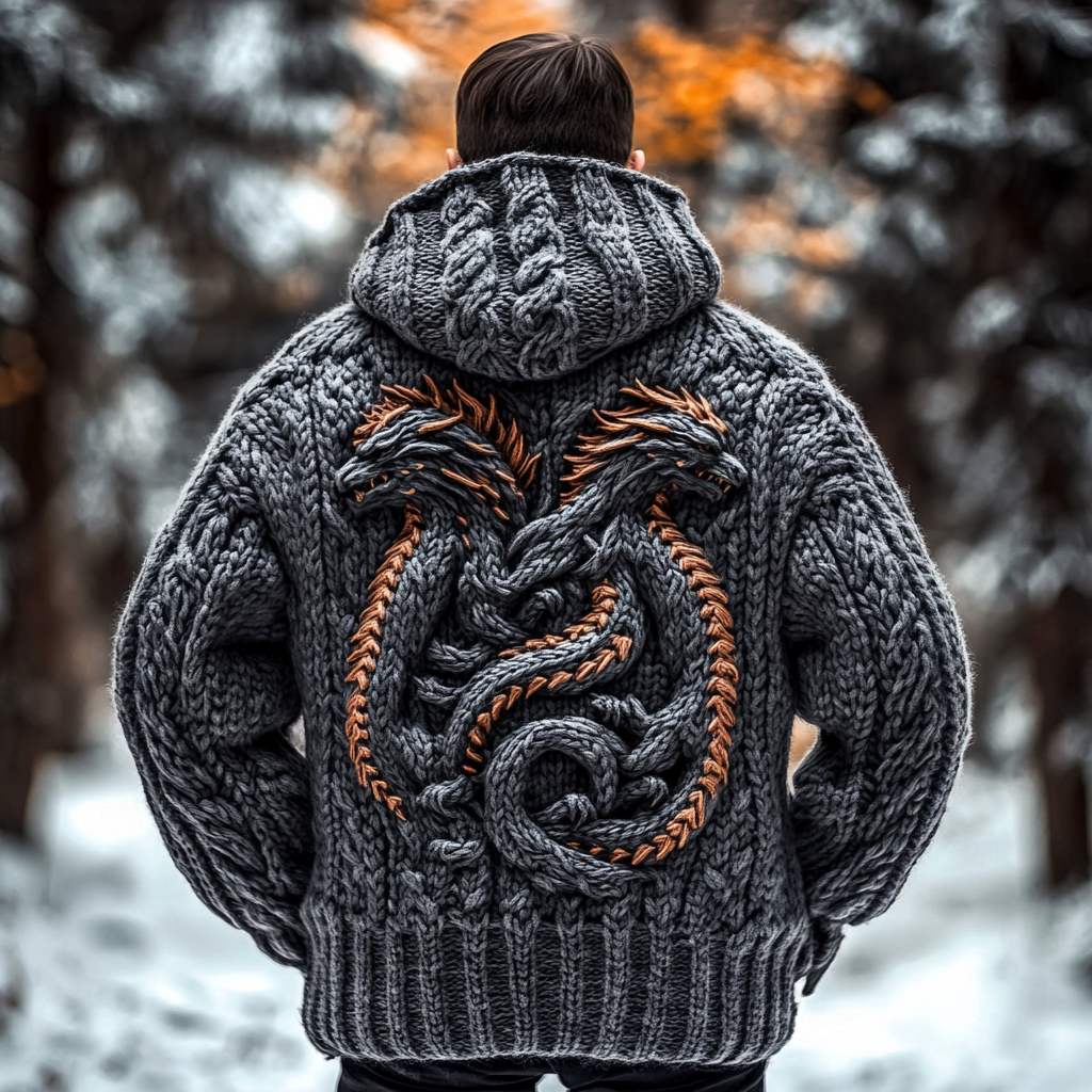 Men's Vintage Viking Dragon Style Celtic Zip Up Hooded Sweater artswardrobe