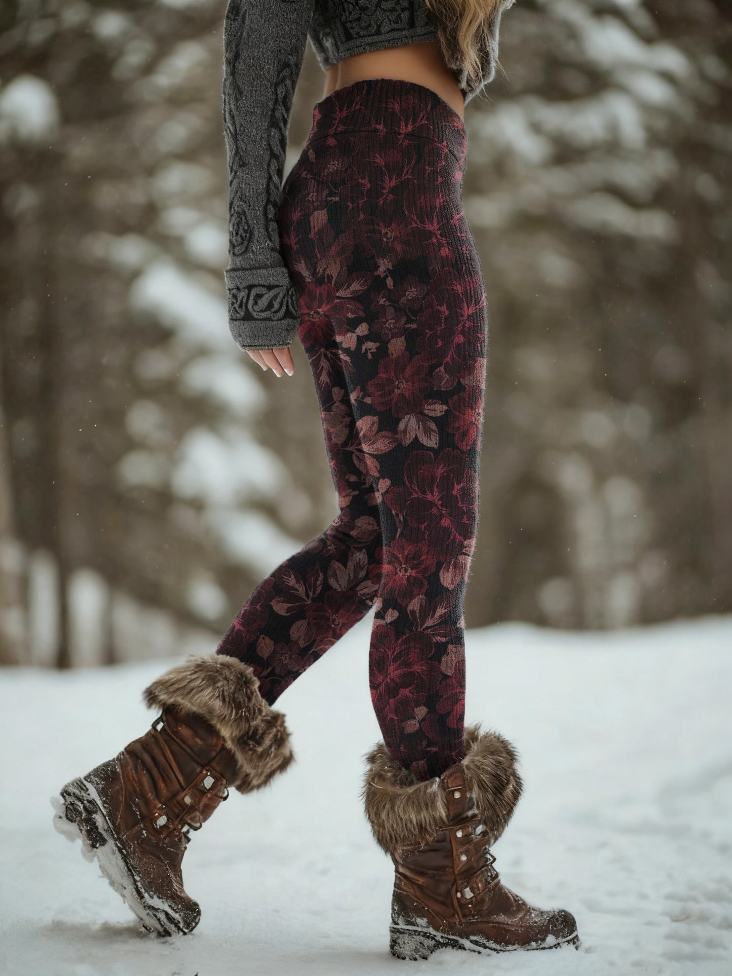 Women's Vintage Floral Art Print Slim-Fit Casual Pants