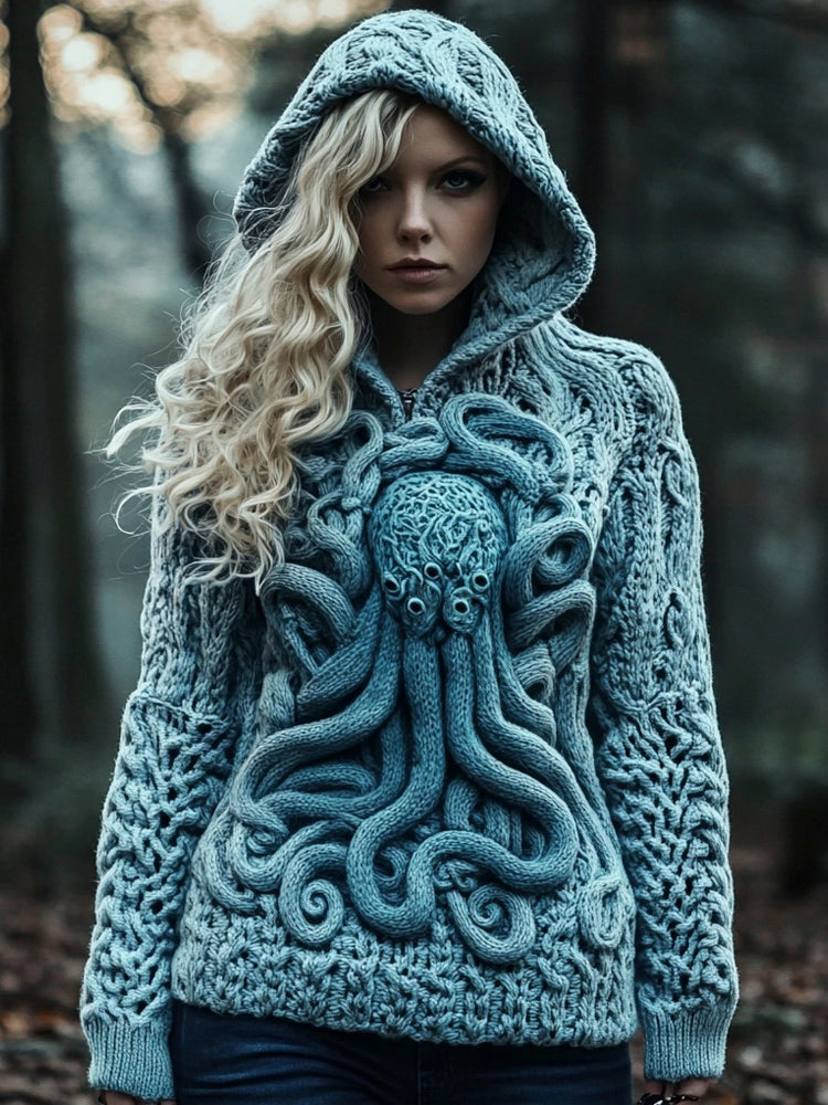 Cthulhu Sea Monster Women's Hooded Icelandic Sweater artswardrobe