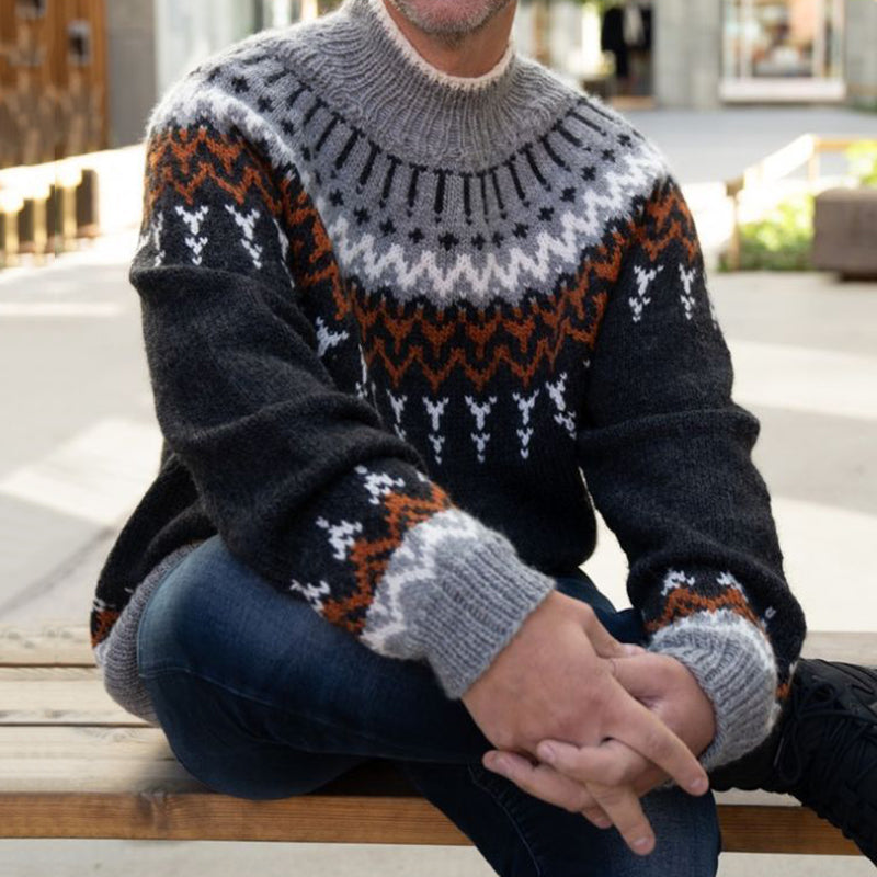 Men's Vintage Knitted Jacquard Crew Neck Sweater elevenforest