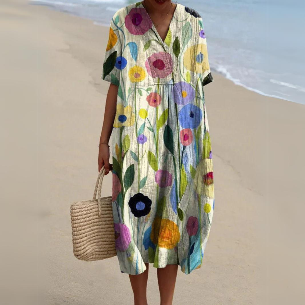 KS | Midi dress with bohemian floral pattern