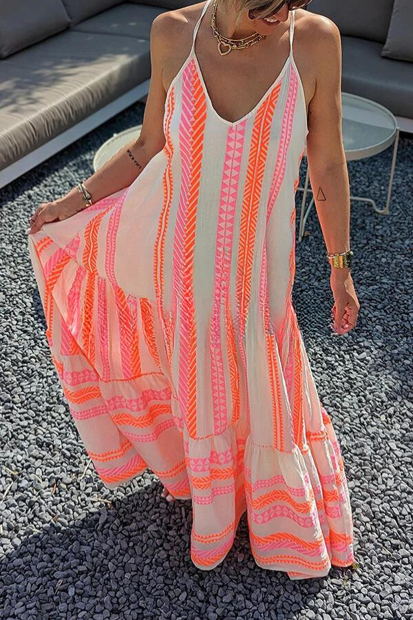 KS | Long cami dress with ethnic print