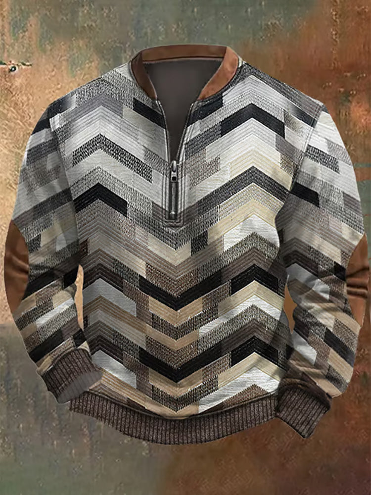 Men's Retro Print Casual Zipper Sweatshirt elevenforest