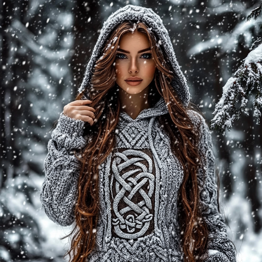 Women's Viking Celtic Pattern Cozy Casual Hooded Sweater artswardrobe