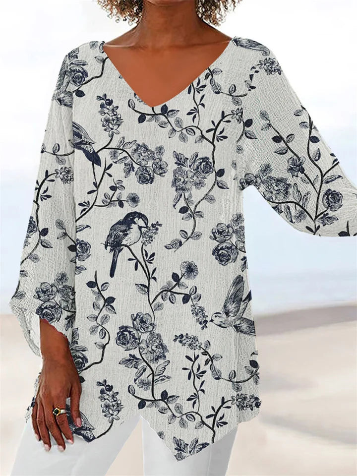 KS | Printed, loose blouse with V-neckline