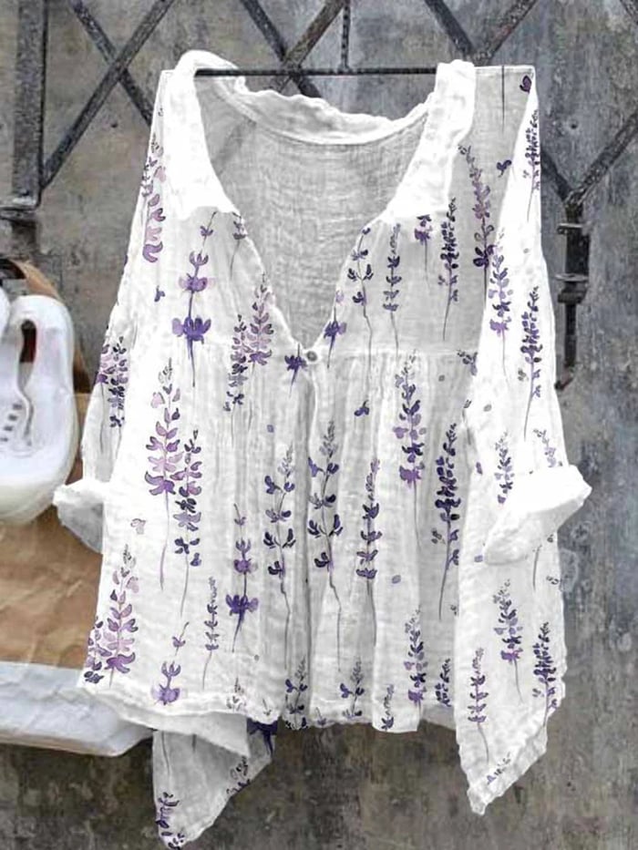 Women's Watercolor Floral Print Casual Shirt