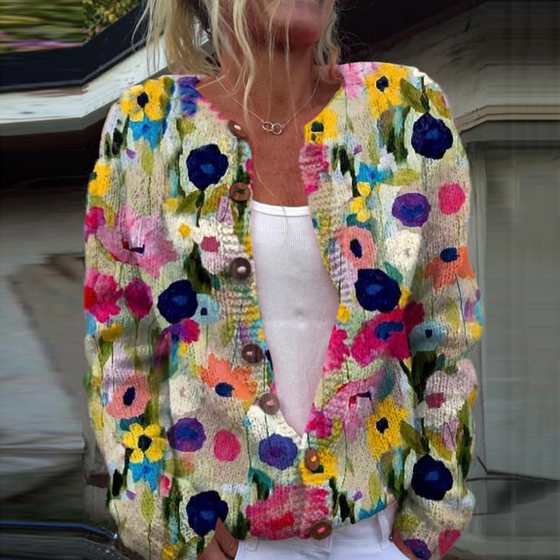 Vintage Floral Art Pattern Cozy Cardigan Sweater elevenforest