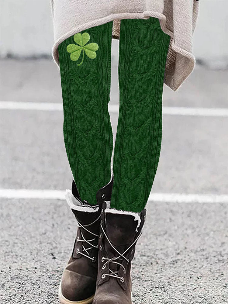 Shamrock Embroidered Jacquard Cozy Leggings artswardrobe