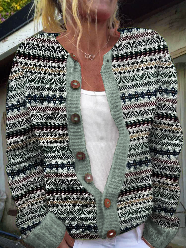 Floral Pattern Women's Icelandic Sweater Cardigan artswardrobe