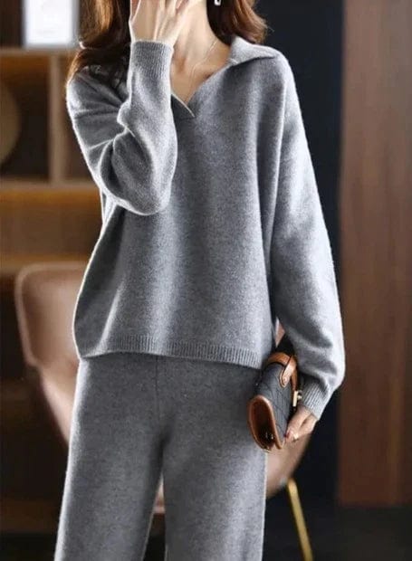 JO | 2 Piece Set Ladies Oversized Tracksuit Polo Collar Sweater and Pants