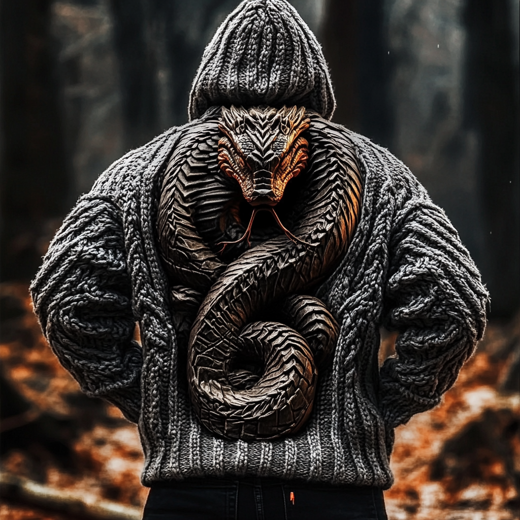 Men's Viking Tribal Dragon Celtic Chunky Knit Hooded Sweater artswardrobe