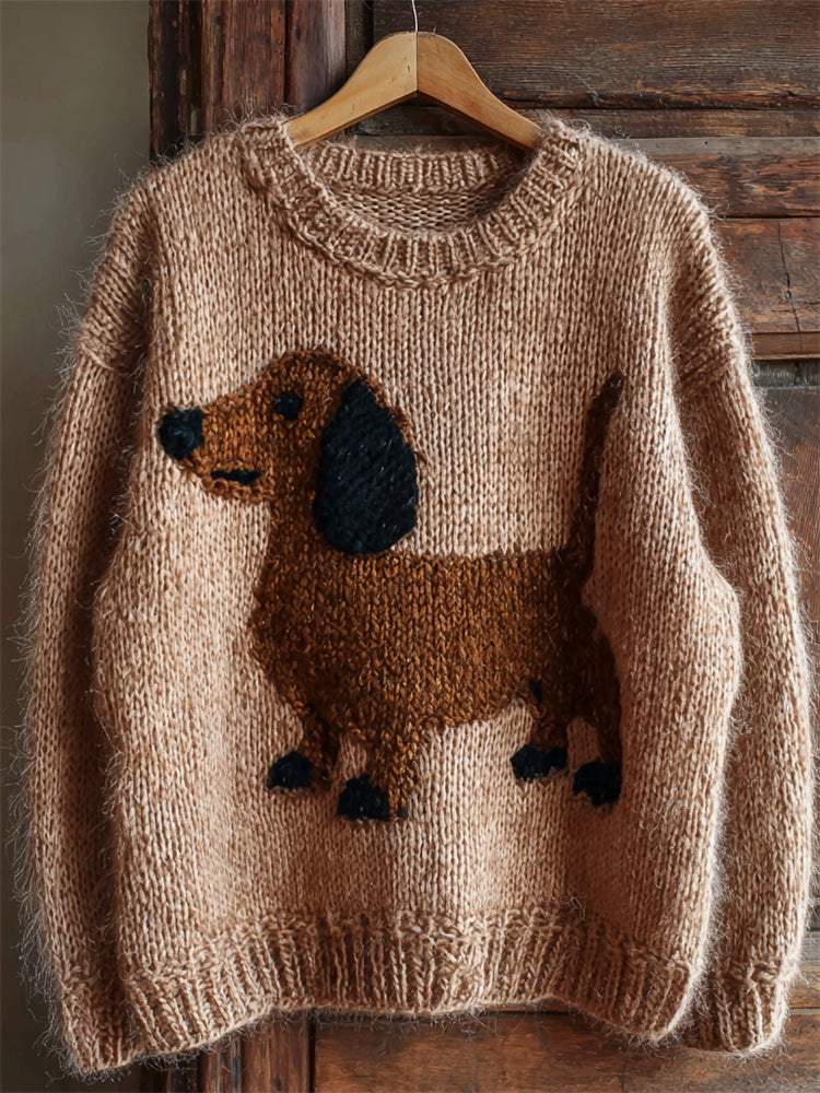 Lovely Dachshund Knit Cozy Fuzzy Sweater artswardrobe