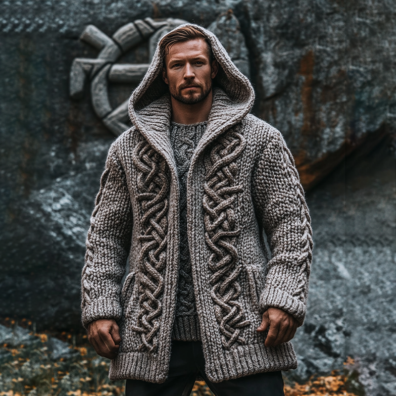 Men's Viking Art Celtic Chunky Hooded Cardigan artswardrobe