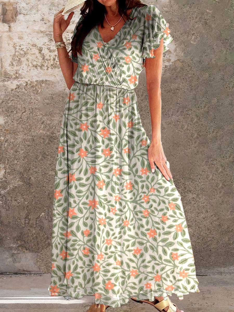 Women's Elegant Vintage Floral Pattern Dress