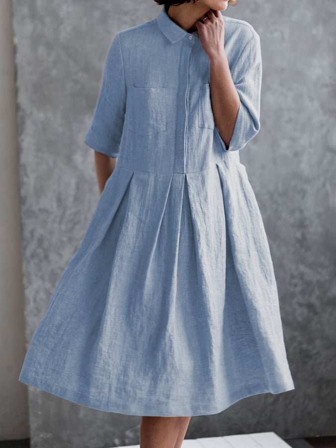 Women‘s Casual Elegant Double Pockets Half-Sleeve Dress