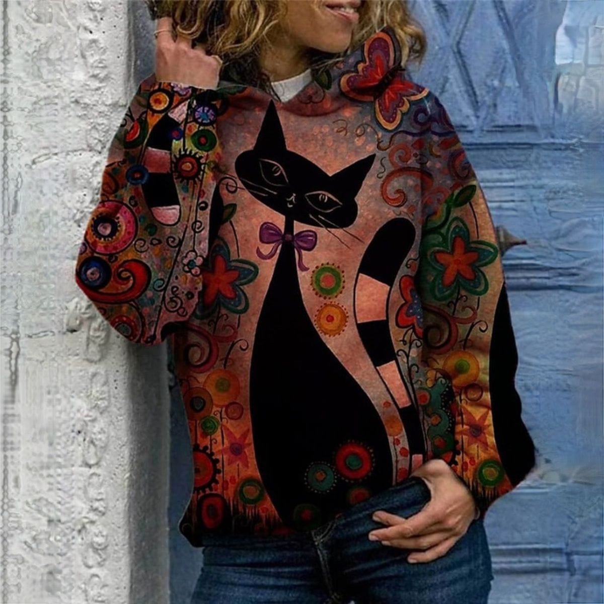 JO | Elegant hoodie with cat print