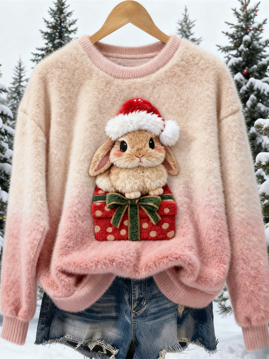 Comstylish Christmas Gift Rabbit Design Women's Flannel Sweater