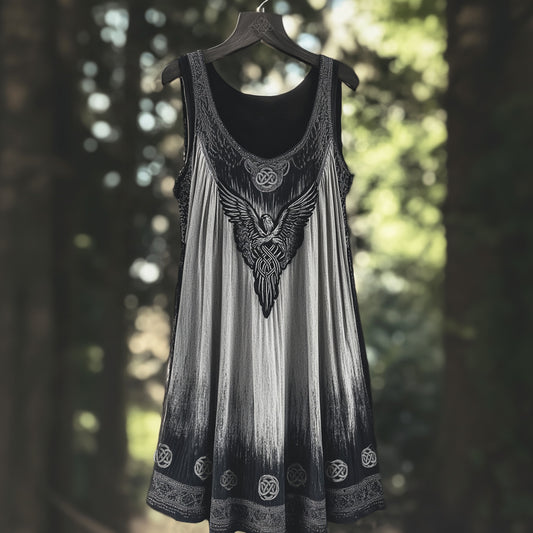 Vintage Mystical Viking Raven Embroidered Linen Tank Dress artswardrobe