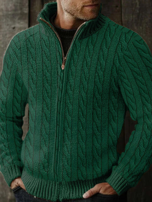Vintage Twist Pattern Knitted Icelandic Zip Sweater elevenforest