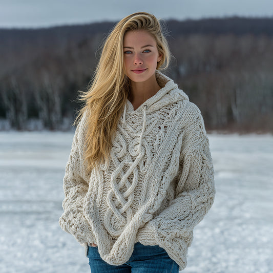 Women's Viking Celtic Knot Pattern Cozy Knit Hoodie Sweater artswardrobe