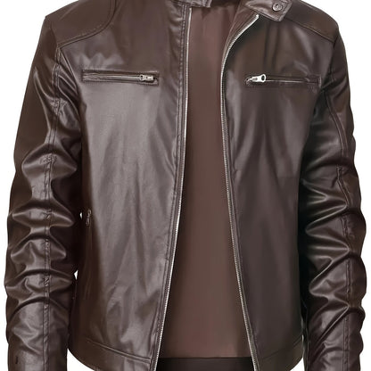 JO | Stylish PU leather jacket with color blocks and multi-zip design