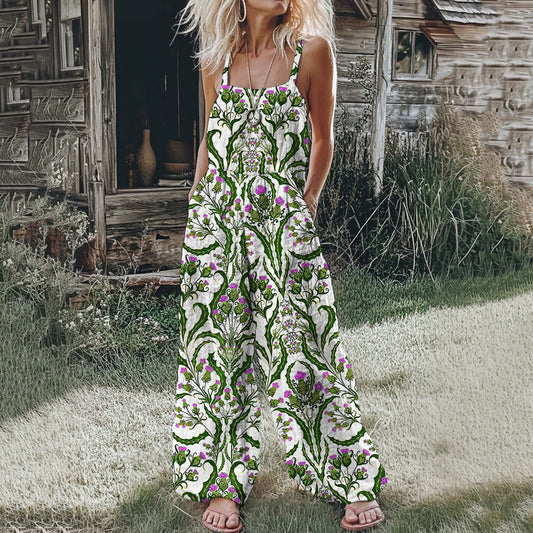 Women's Scottish Thistle Print Loose Jumpsuit artswardrobe