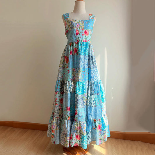 Women's Vintage Floral Patch Sleeveless Casual Dress artswardrobe