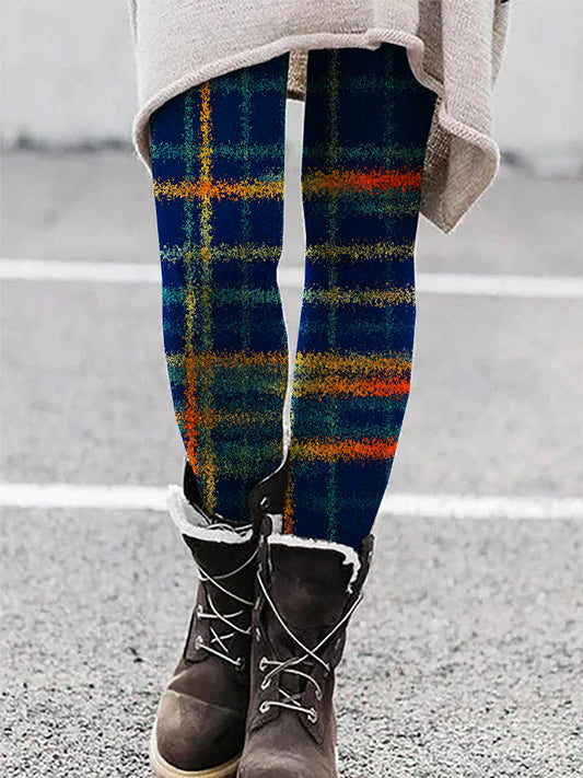 Fall Inspired Tangerine Plaid Comfy Leggings artswardrobe