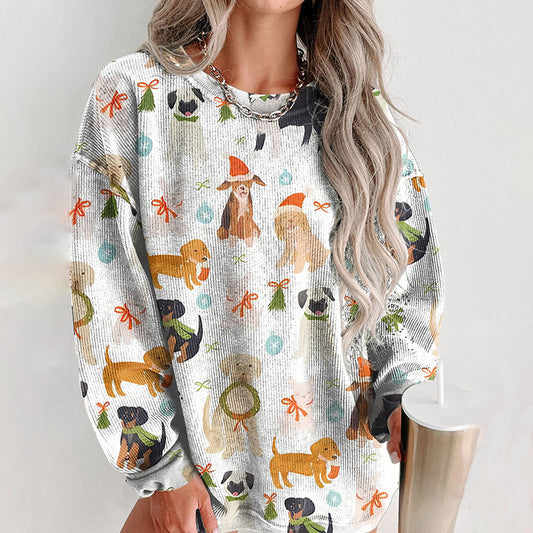 Comstylish Christmas Dog Animals Santa Hat Casual Print Shirt