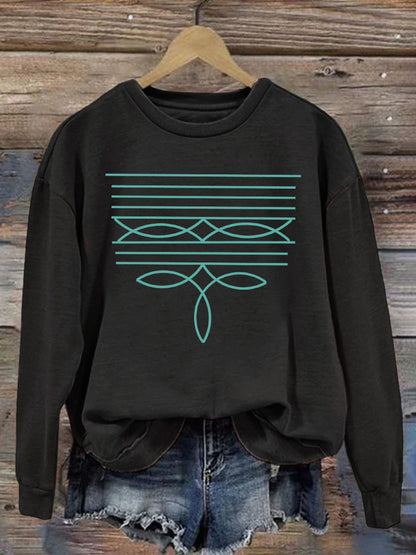 Comstylish Western Boot Stitch Design Print Vintage Sweatshirt
