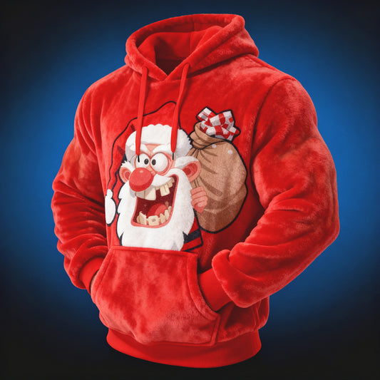 Comstylish Men's Fun Christmas Santa Claus Flannel Hoodie