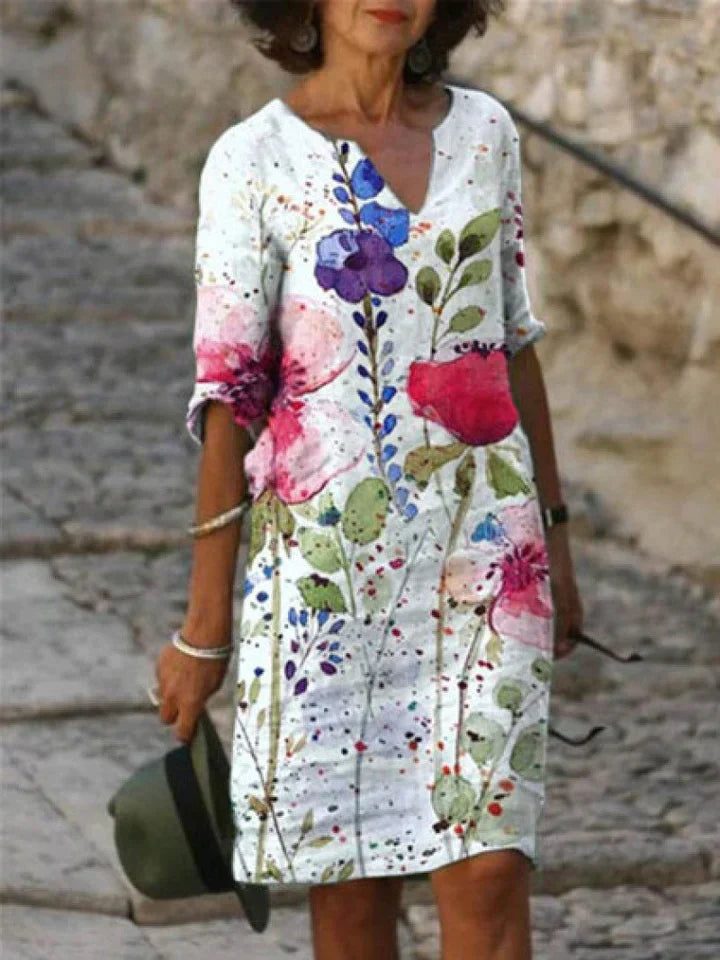 KS | Printed midi dress with V-neckline