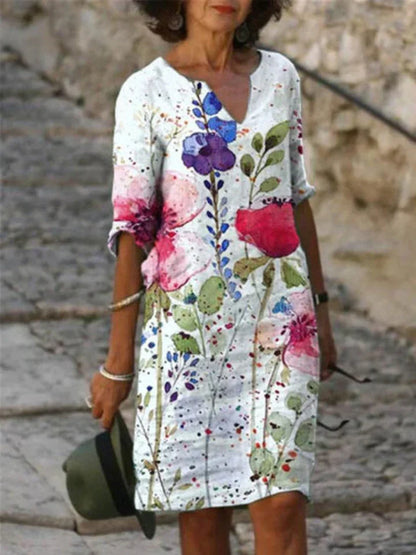 KS | Printed midi dress with V-neckline