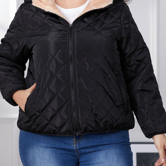 JO | Plus size color block quilted jacket with hood