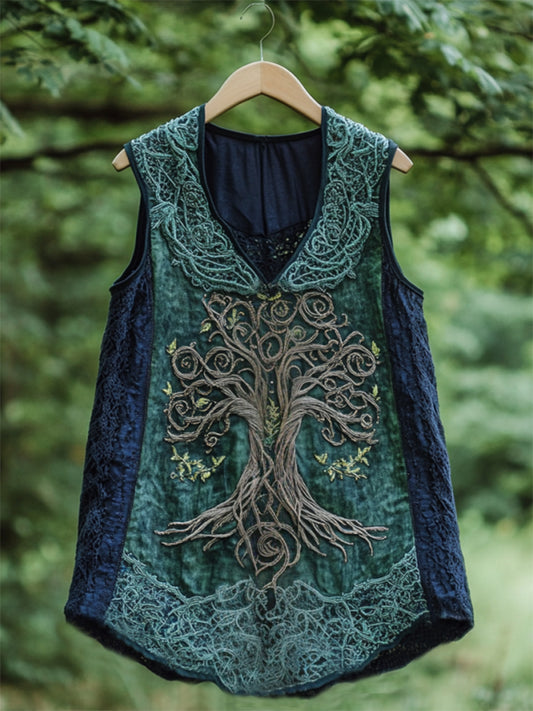 Boho Viking Tribal Celtic Knot Life Of Tree Patchwork Art Sleeveless Tank Top artswardrobe